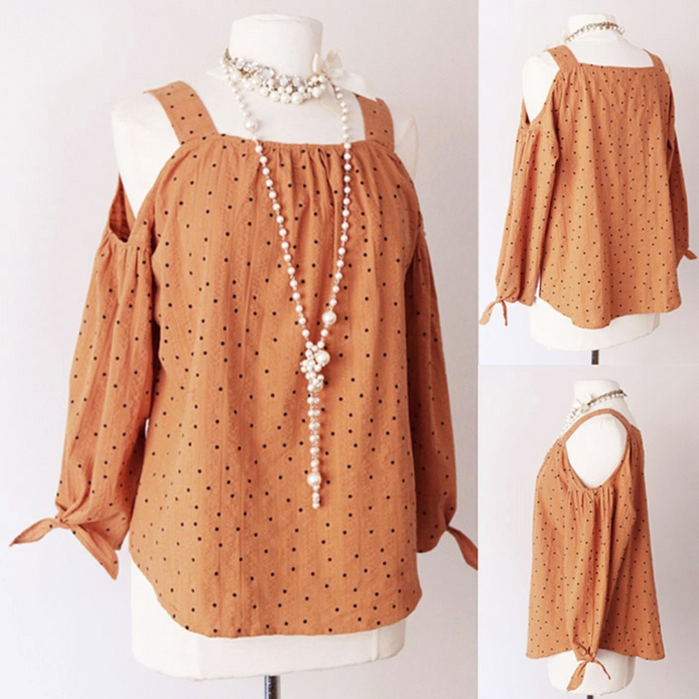 Spice PolkaDot Retro 100% Cotton Cold Shoulder Top